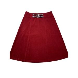 Norton & Co Womens 10 Red A-Line Stretch High Waist Skirt w/ Brown Buckles